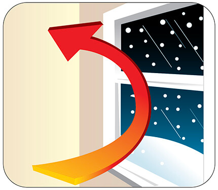 illustrated graphic of heat being kept indoors by the glass of the window
