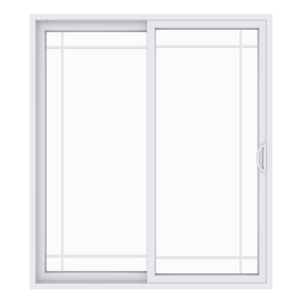 Sliding patio door with the Perimeter grid style in white.