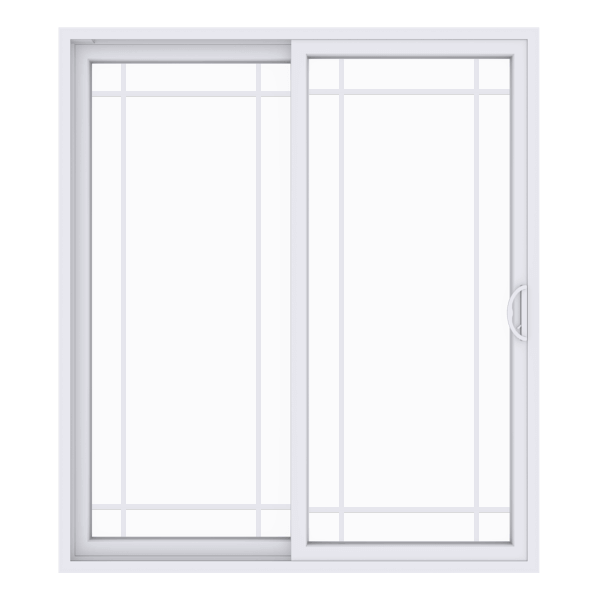 Sliding patio door with the Queen Anne grid style in white.